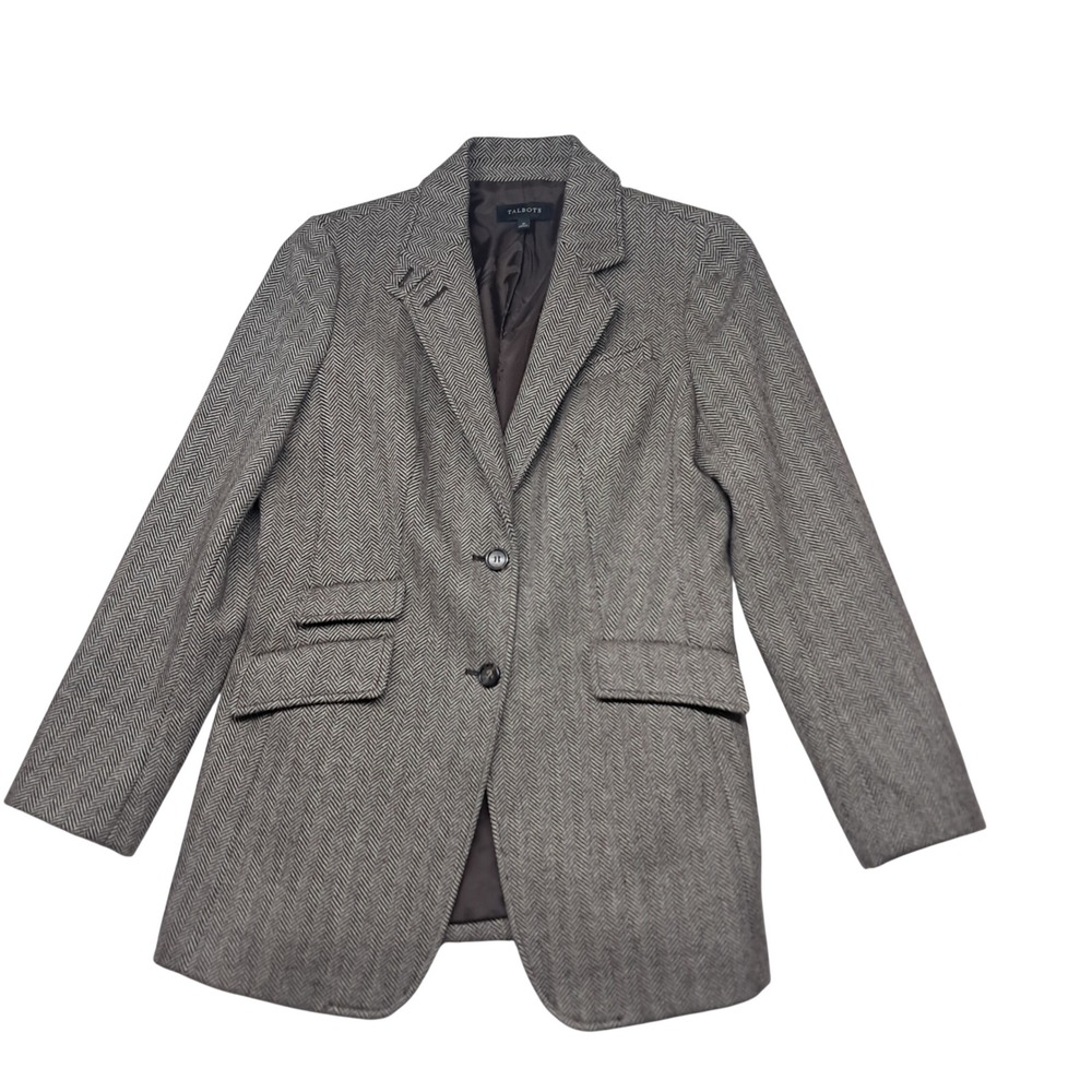 Talbots Blazer Jacket Women's 10 Brown Wool Herringbone Blend Academia Old Money